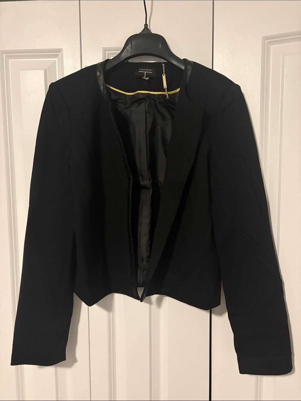 Tahari Black Cropped Open-Front Blazer with Satin Lining
